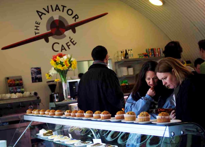 Cakes on the counter at the Aviator Cafe
