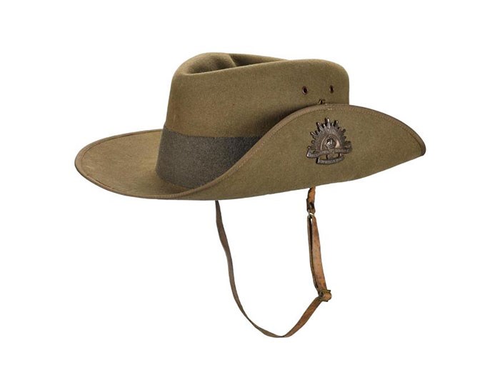 Slouch hat belonging to EG Sinclair MacLagan, 1918. This type of hat became a symbol of Australian military identity. Sinclair MacLagan was a senior officer who commanded Australian troops at Gallipoli and in France. He was a Scotsman, but was considered an ‘honorary Australian’ and was one of the very few non-Australians still commanding at the end of the war. 