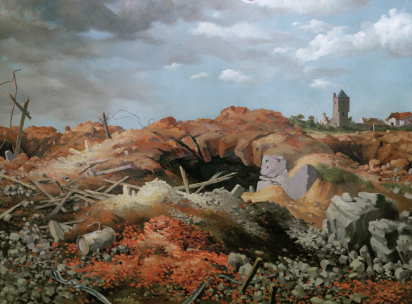 Ian Eadie was an unofficial war artist who served with the 51 Highland Division from 1940-45. This 1946 oil painting depicts the destruction and desolation he saw in 1944 at Ouistreham, a village on the River Orne in Normandy, France. The painting is on display in In Defence at the National War Museum, Edinburgh Castle.