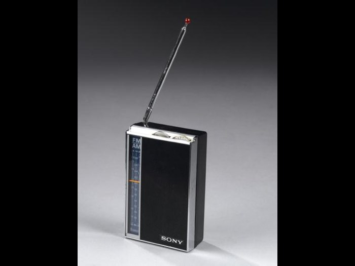 Pocket transistor radio, model TFM-825 DL, by Sony Corporation, Tokyo, Japan, c. 1975.