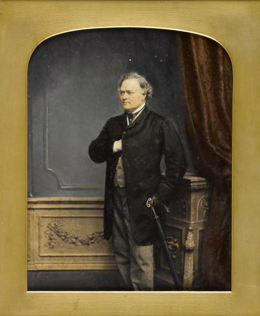 Painted photograph of Sir John Login, oil paint over albumen print, by John Jabez Edwin Mayall, London, 1862.