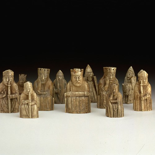 A group of carved Lewis chess pieces