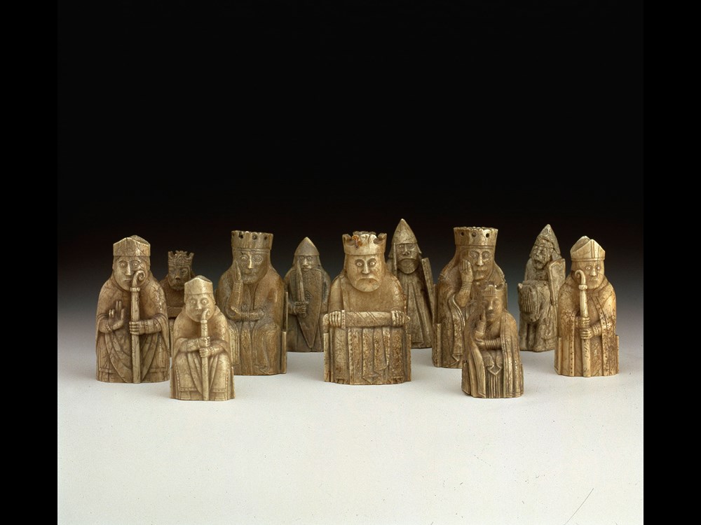 A group of carved Lewis chess pieces