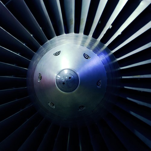 Detail from a jet engine on display at the National Museum of Flight.