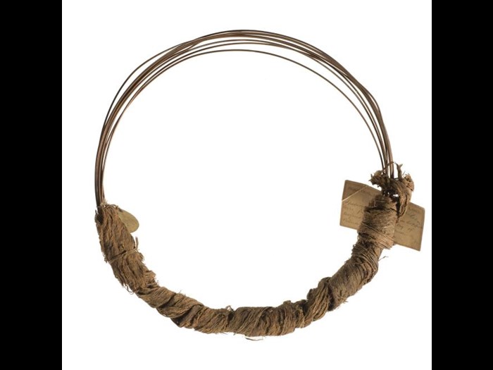 Copper wire wrapped in bark cloth: Southern Africa, Mozambique, Manganja people.