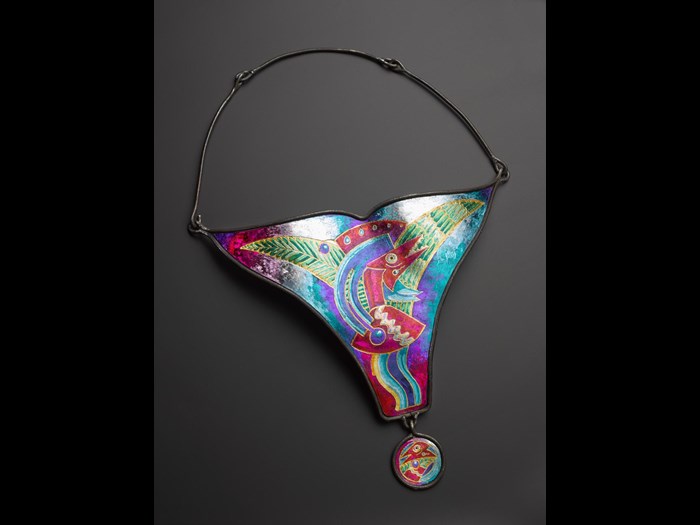 Neckpiece, steel, metal leaf and paint by Geoff Roberts, c.2000. Part of the Terry Brodie Smith collection.