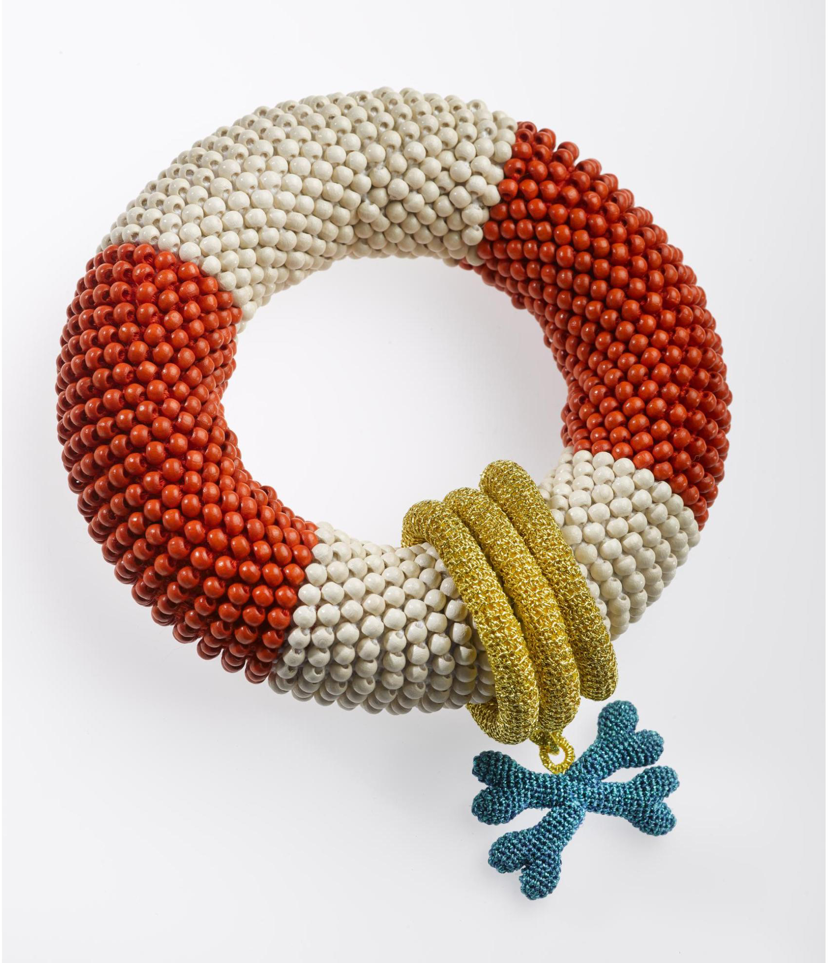 Lifebuoy Bracelet, crocheted textile, mixed media by Felieke van der Leest, 2000. Part of the Terry Brodie Smith collection.
