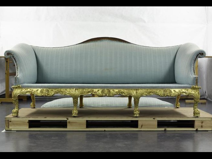 The Spencer House sofa arrives in the conservation laboratory