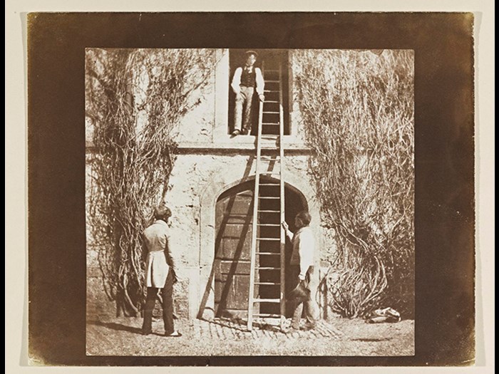 Plate XIV, 'The Ladder', mounted image, from Part 3 of 'The Pencil of Nature' by William Henry Fox Talbot, published May 1845