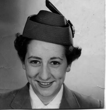 Black and white photo of Margaret as a BEA stewardess in 1954