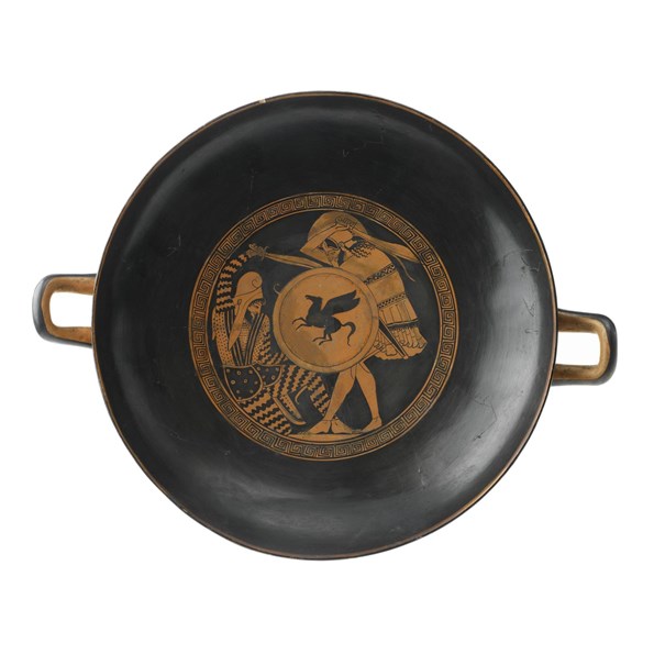 Kylix depicting a Greek hoplite slaying a Persian