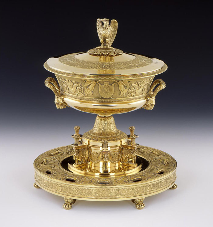 Silver-gilt sugar bowl, part of a tea service made for Napoleon and acquired later by the 10th Duke of Hamilton, an admirer of the former French Emperor.