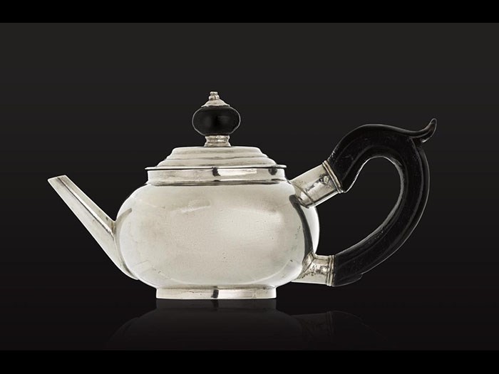 Small silver teapot said to have been owned by Marshal Blücher, who led the Prussian army against Napoleon at Waterloo.