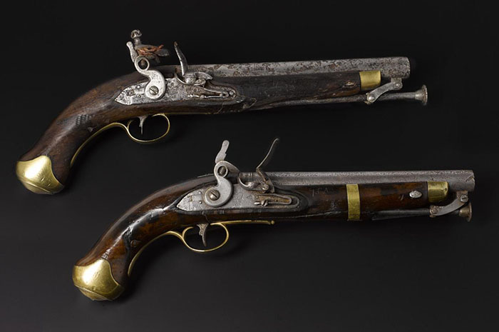 Pair of cavalry pistols, marked to the King’s German Hussars, found on the battlefield at Waterloo.