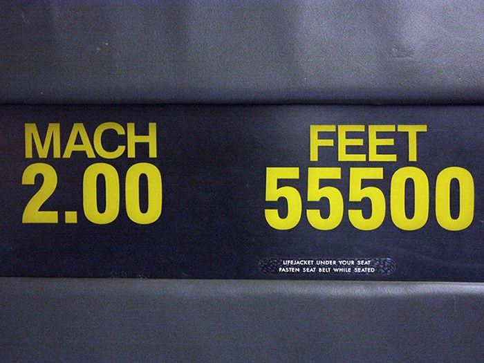 Mach meter showing speed and altitude in bright yellow letters on black