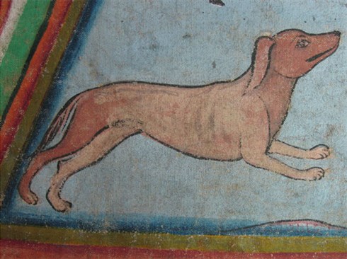 Detail of a dog on the painting