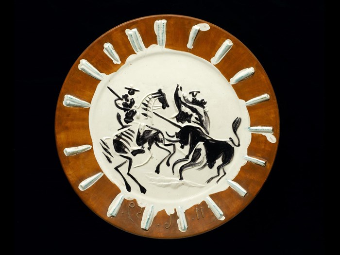 Ceramic dish entitled 'Scene de Tauromachie', designed by Pablo Picasso in the 1950s