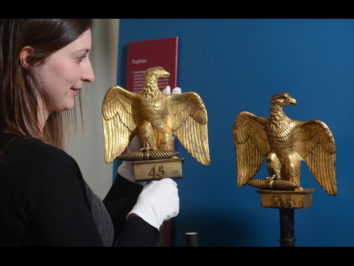 Adrienne Breingan, Assistant Curator, National Museums Scotland installing Ewart's Eagle in the display. 