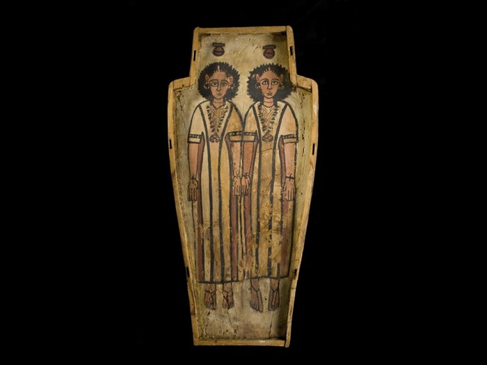 Double coffin of two half-brothers, Petamun and Penhorpabik: Ancient Egyptian, Upper Egypt, Thebes, late Roman Period, c.175-200 AD.