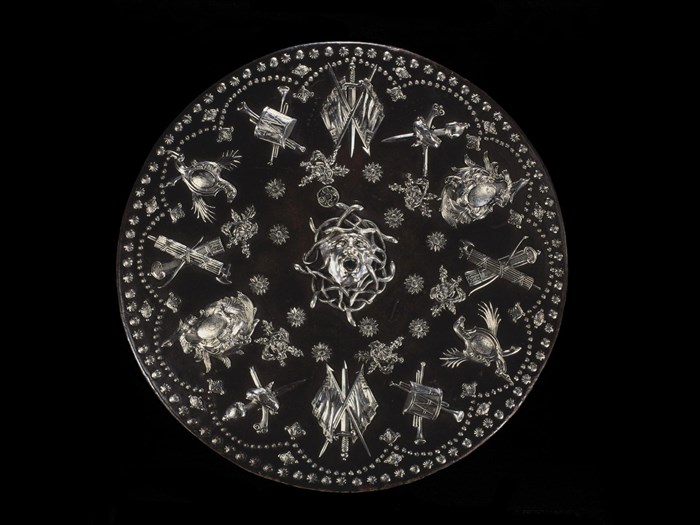 This targe, or shield, was presented to Prince Charles before Culloden, but abandoned when the Prince fled the field after the Jacobites were defeated.