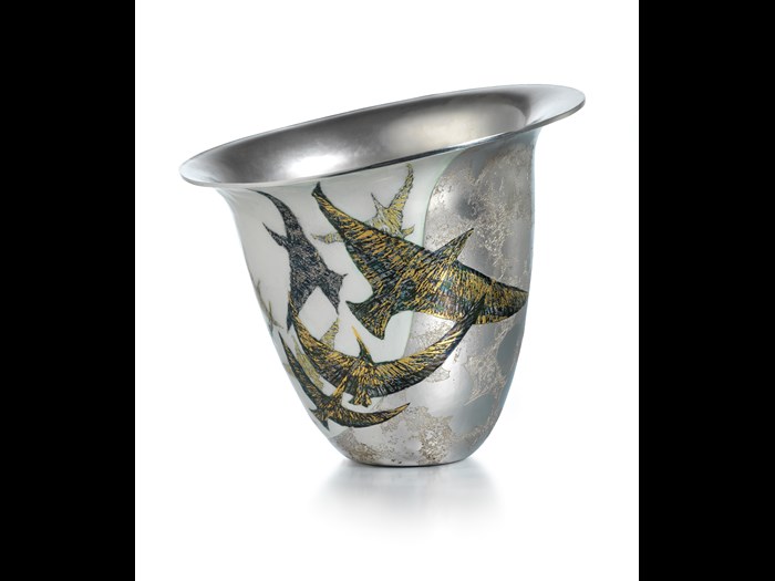 ‘Shetland Bird’ vase, 2013. Sheila McDonald. Measurements: Height 14cm Width 15cm. Image © The Goldsmiths' Company Courtesy. ‘Collection: The Worshipful Company of Goldsmiths’.'