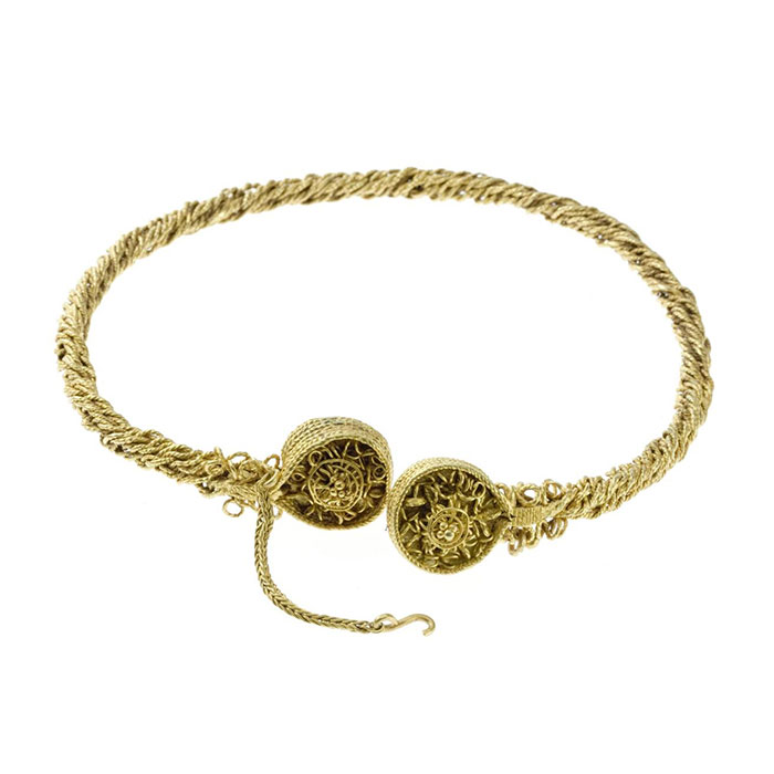 Iron Age gold torc, found in Blair Drummond as part of a hoard comprising four torcs.