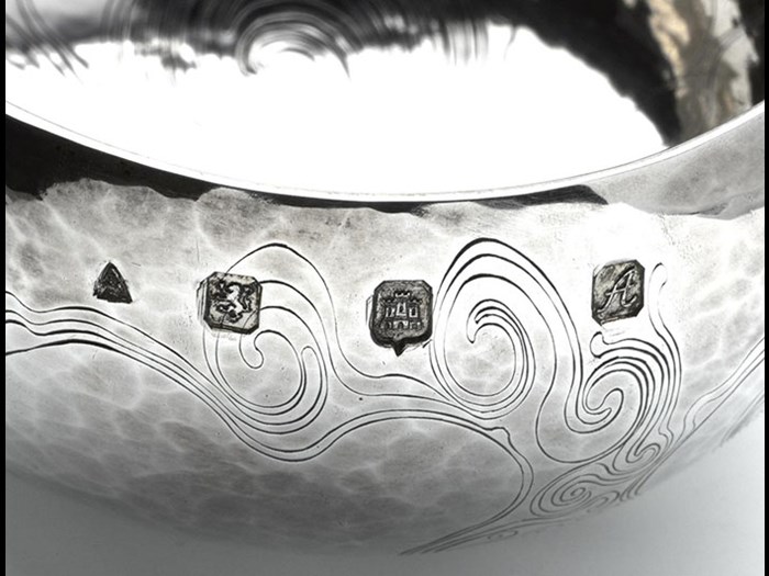 Hallmarks on a silver bowl engraved by Malcolm Appleby.