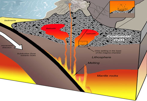 Diagramd showing a cross section of a typical subduction plate