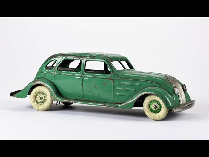 Toy car by Kingsbury, representing an American streamlined car and based on the Chrysler Airflow of c.1934.