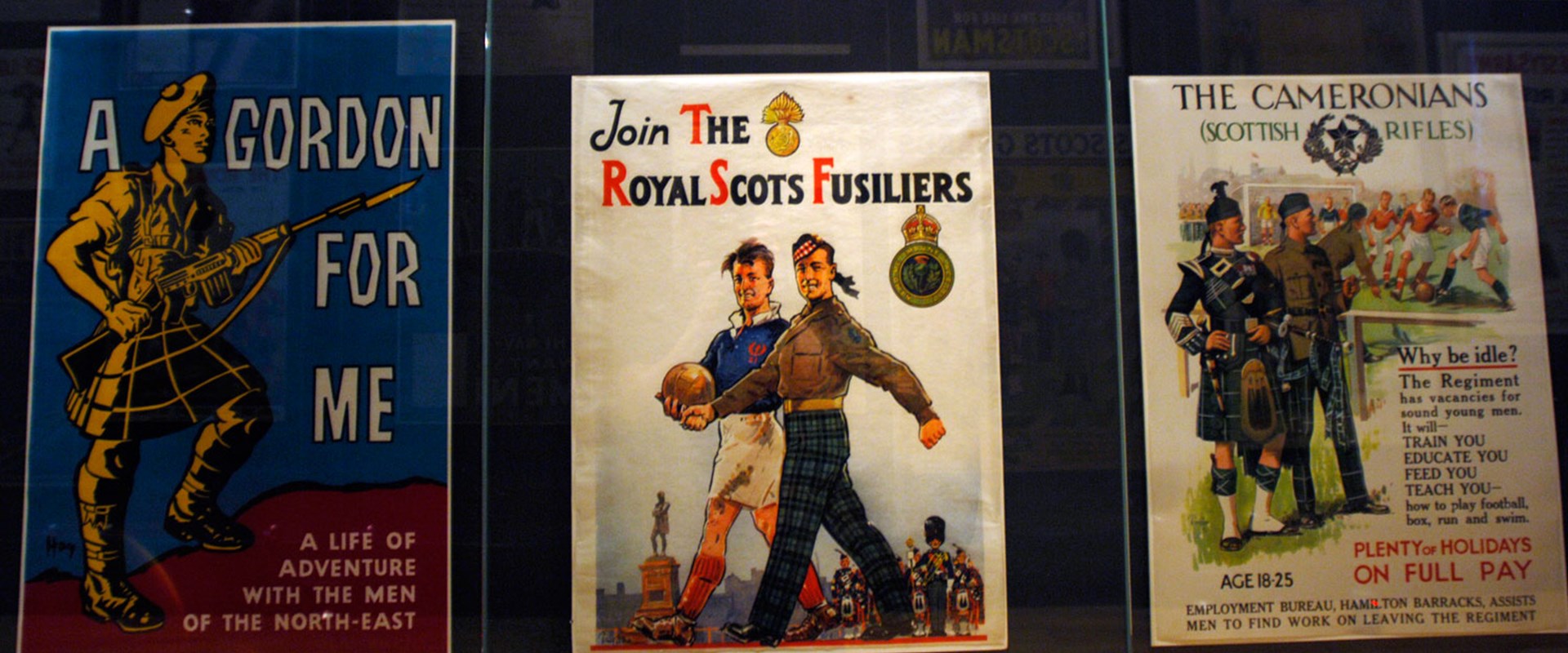 Three recruitment posters for different Scottish divisions of the Royal Forces.