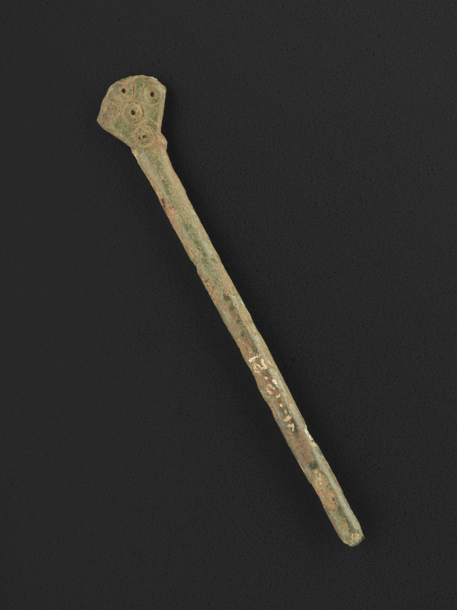 Image of Bronze pin with dot and circle designs, from the garden of Blackhill House, Strathtay © National Museums Scotland