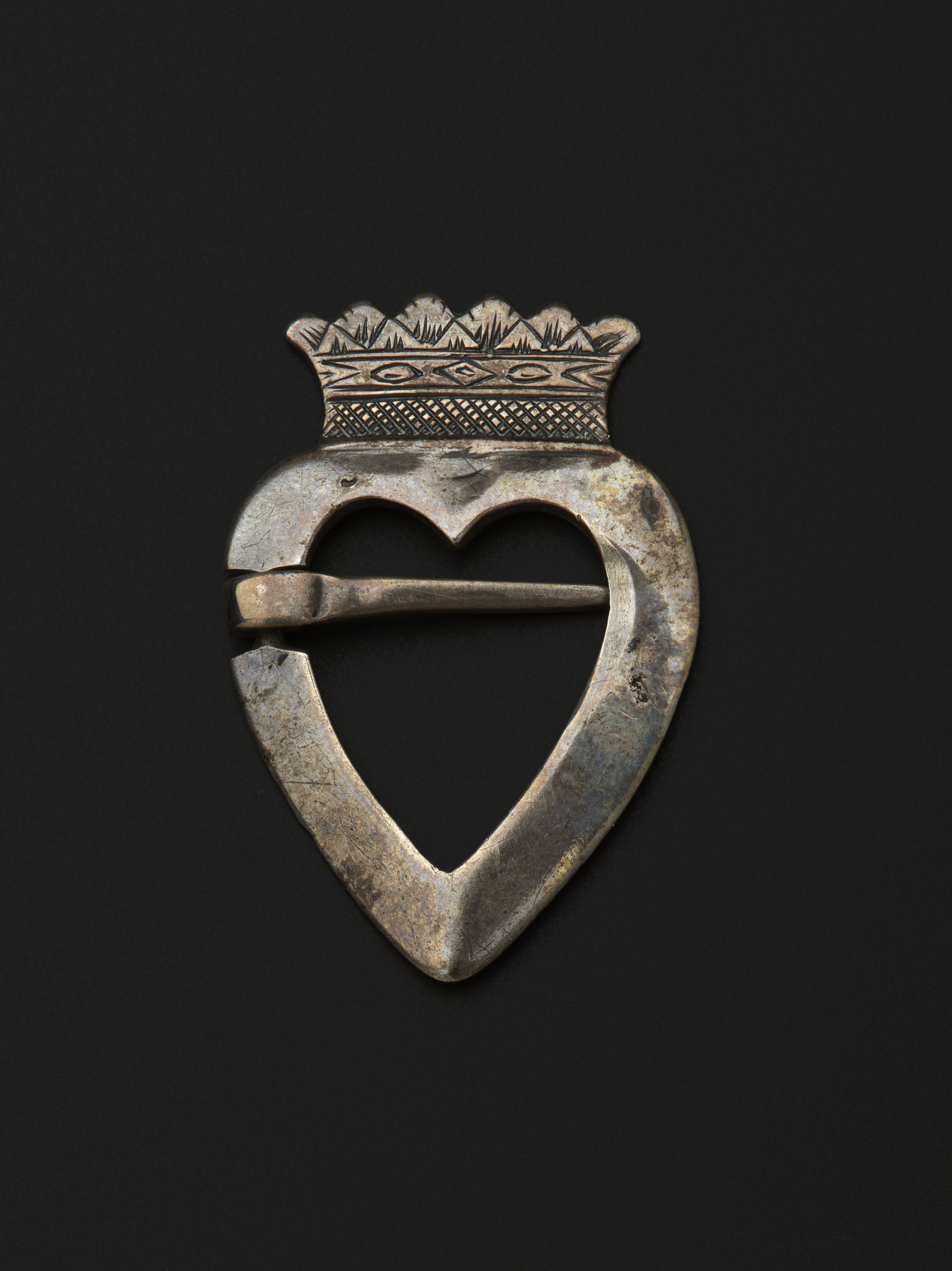 Image of Heart-shaped or Luckenbooth brooch of silver, inscribed on the back with a maker