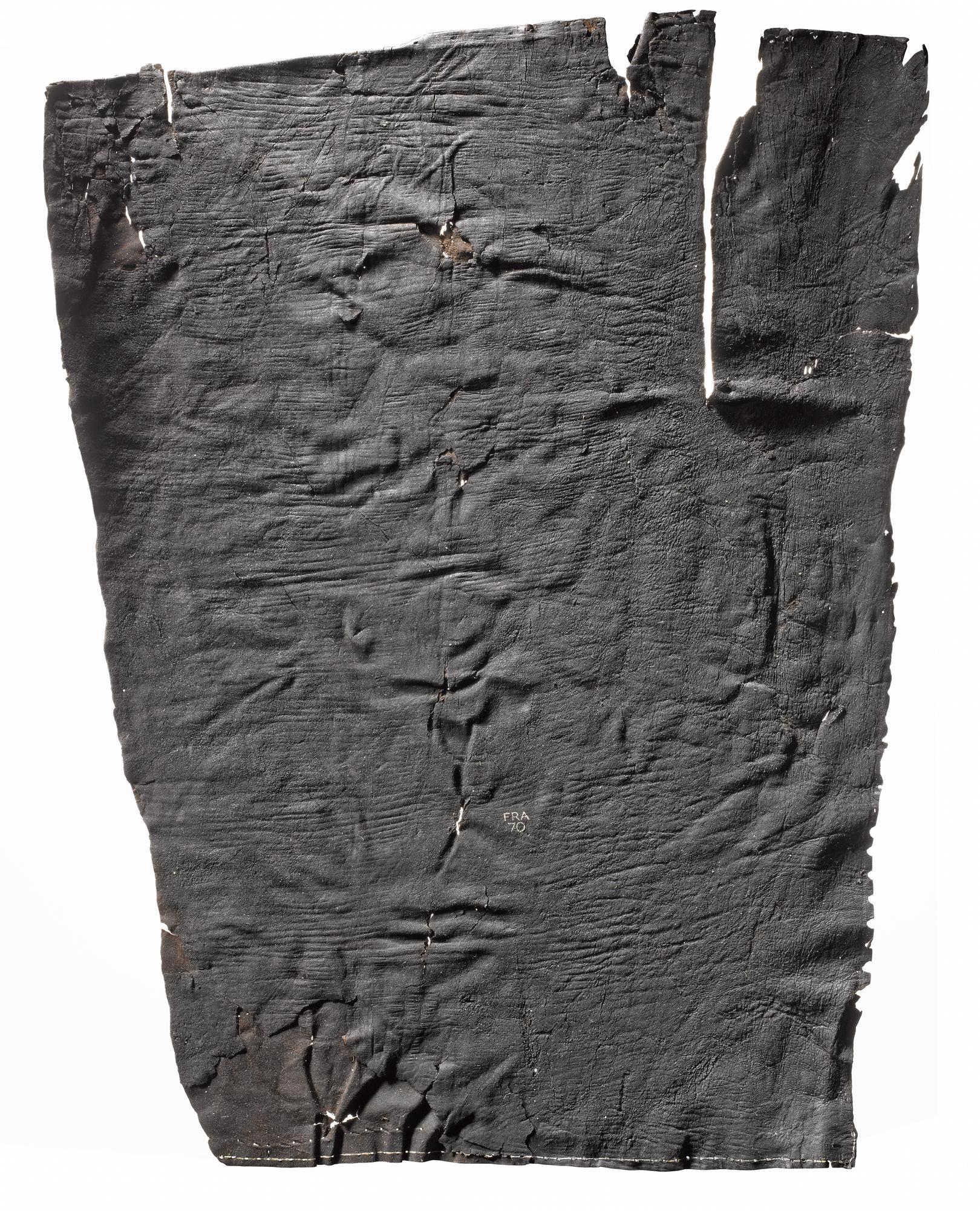 Image of Tent panel of leather, oblong with stitch marks, from the Roman site at Newstead, Roxburghshire, Scotland, 80 - 180 AD © National Museums Scotland